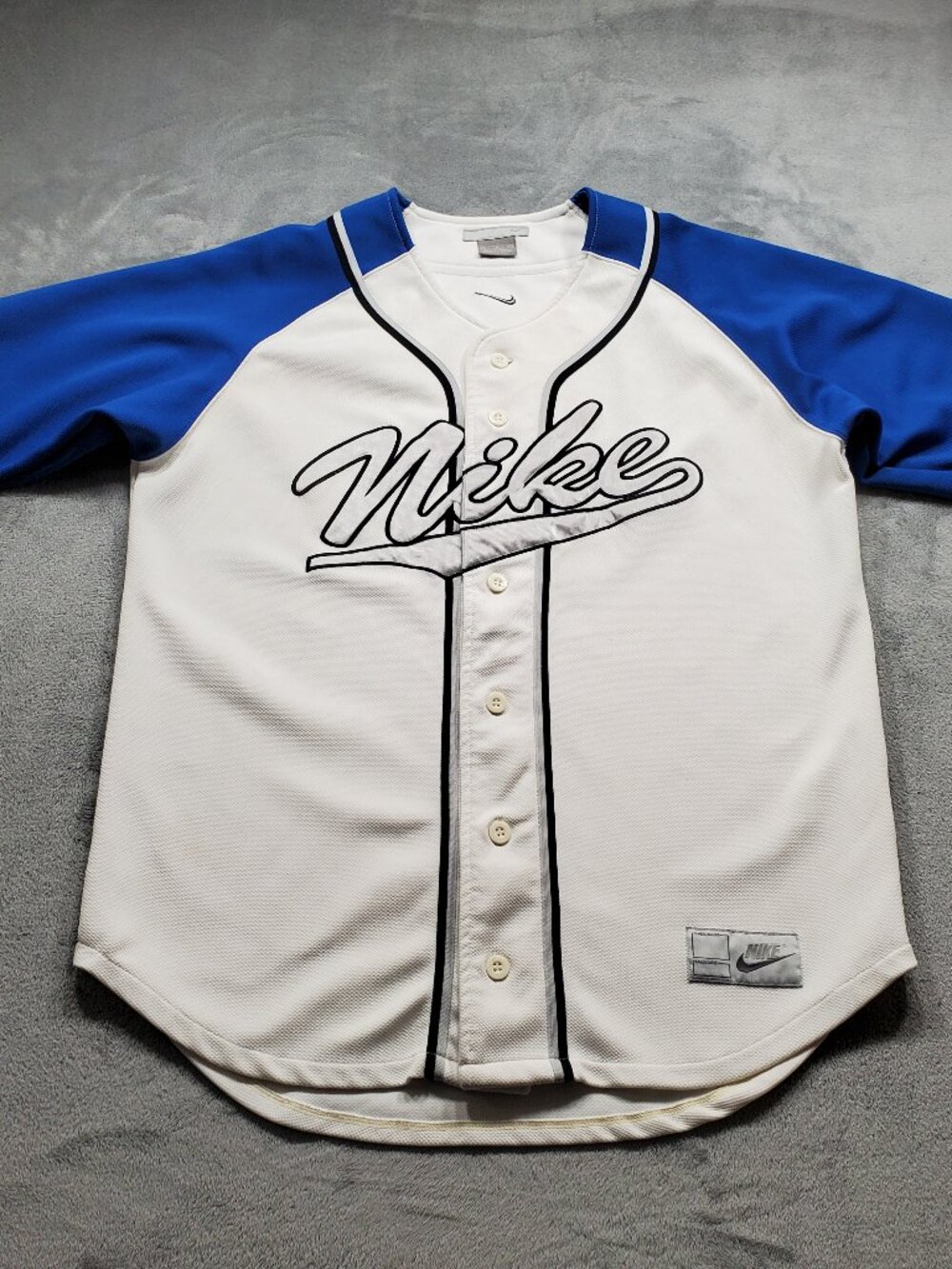 Vintage Nike Logo Baseball Jersey Blue White Black Men Sz M